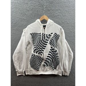 Top Heavy Y2K White Optical Illusion Full Zip Hoodie Size XL